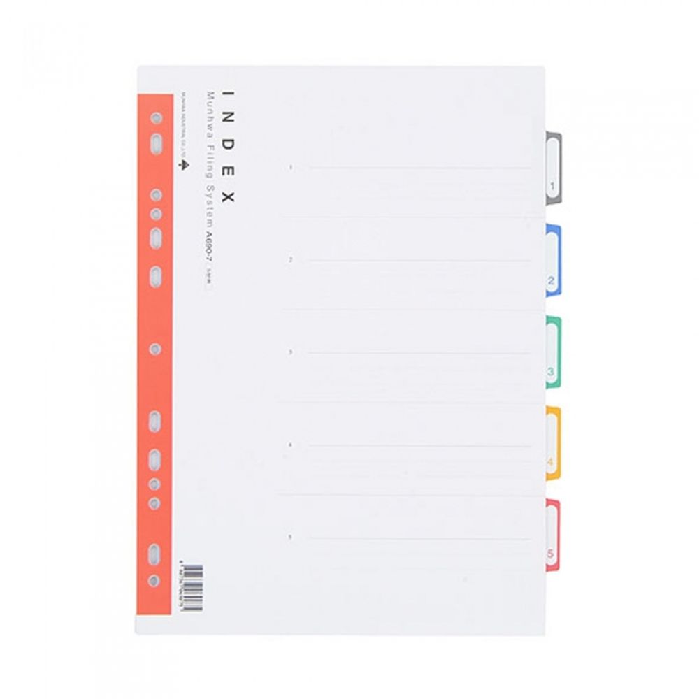 Munhwa File A690-7 Premium A4 5-Tab Color PP Index Dividers for Daily Office Document Classification Made in Korea